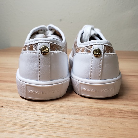 Michael Kors Kid's 11 MK Monogram Chunky Sneaker Beige Brown White Preppy Shoe‎ - Picture 2 of 8